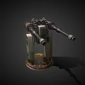Twin Barrel Weapon Design Featuring Mechanical Mount And Rustic Base Structure 3d model