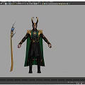 Game and Movie Character Loki in Horned Helmet Green Cape Black Gold Outfit With Scepter