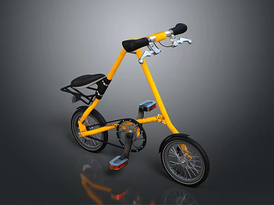 Stylish Yellow Bicycle With Unique Frame Design And Black Seat Handlebars 3d model