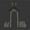 Rustic Outdoor Wooden Pavilion Structure With Sloped Roof Pillars And Fence Pickets