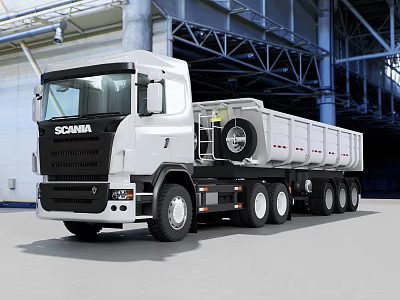 White SCANIA Dump Truck Parked In Industrial Facility With Metal Structure 3d model