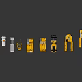Different Types of Yellow and White Construction Vehicle Models Arranged in a Row
