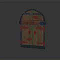 Double Paneled Vintage Wooden Door With Arched Top And Metal Hardware