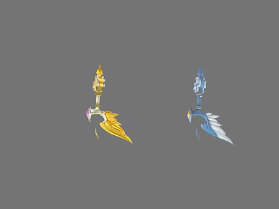 Game Movie Character Weapon With Golden And Blue Feather Design Fantasy Equipment 3d model