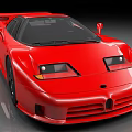Red Sports Car With Sleek Aerodynamic Body And Front Headlights Design