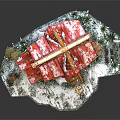 Cartoon Gingerbread House With Red Snow Covered Roof Small Tree Candy Cane And Wooden Steps