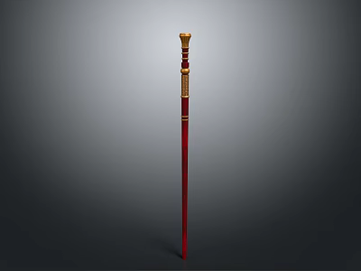 Ornate Red Staff Weapon With Golden Decorative Top And Polished Shaft 3d model
