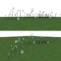 Outdoor Landscape Lights with Slender Poles and Glowing Spheres on Grass Lawn at Night
