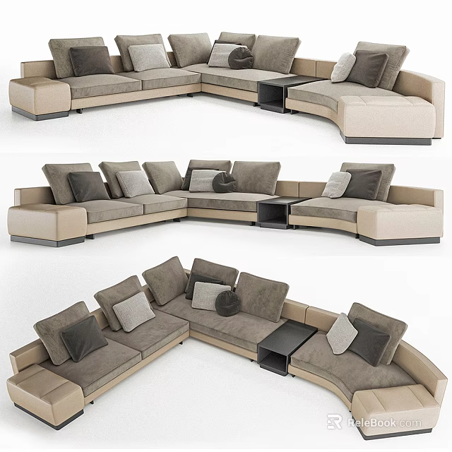 Modern Sectional Sofa Corner Design With Neutral Fabric Cushions And Side Table 3d model