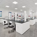Modern Laboratory With White Cabinets Black Countertops Computers And Chairs 3d model