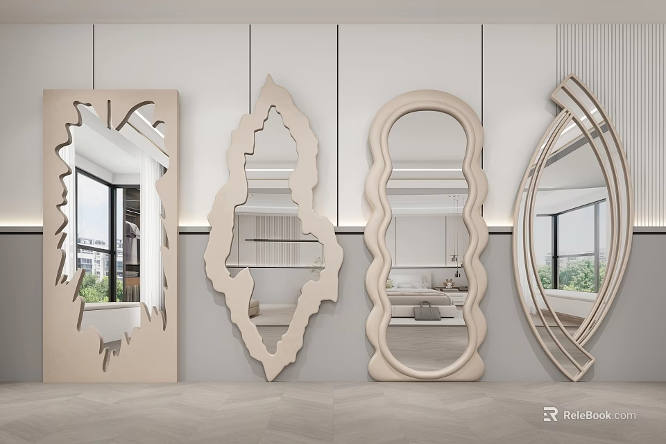 Modern Stylish Mirrors With Various Unique Shapes For Interior Walls 3d model
