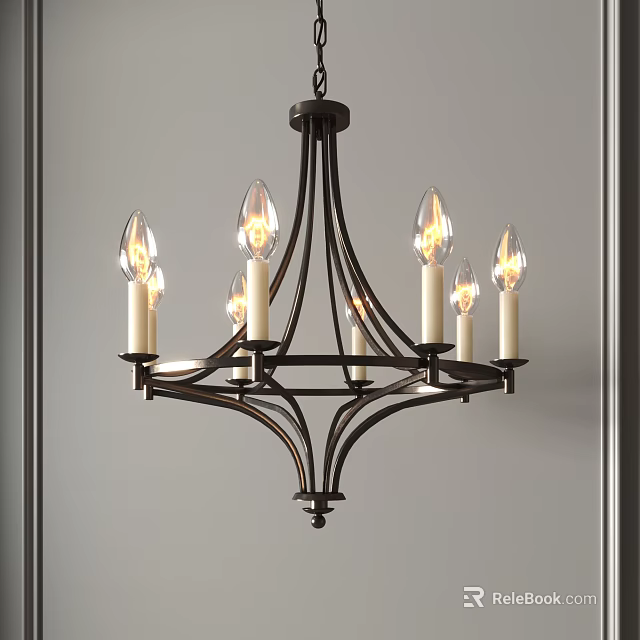 Vintage Metal Chandelier With Candle Style Bulbs And Elegant Design For Interior Decor 3d model 