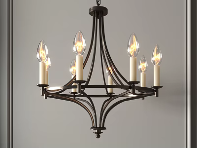 Vintage Metal Chandelier With Candle Style Bulbs And Elegant Design For Interior Decor 3d model
