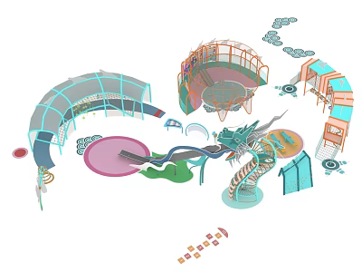 Colorful Outdoor Playground Equipment With Dragon Decoration Slides And Climbing Frames 3d model