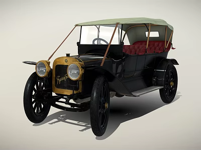 Vintage Classic Car With Soft Top Red Seats And Gold Front Grille 3d model
