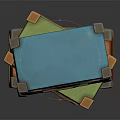 Vintage Colorful Trunks Stacked in Blue Green Orange Hues with Metal Accents
