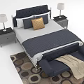 Double Bed With Upholstered Headboard Two Nightstands Table Lamps Bed Bench Blanket Circular Pattern Rug 3d model