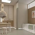 Modern Chinese Therapy Space With Wooden Furniture Acupuncture Charts And Treatment Bed