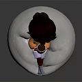 Cartoon Girl With Curly Hair Sitting On White Bean Bag Chair Holding Red Cup
