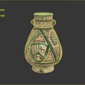 Hand Carved Ceramic Vase With Green Red Decorations Geometric Patterns Grape Motifs And Two Handles