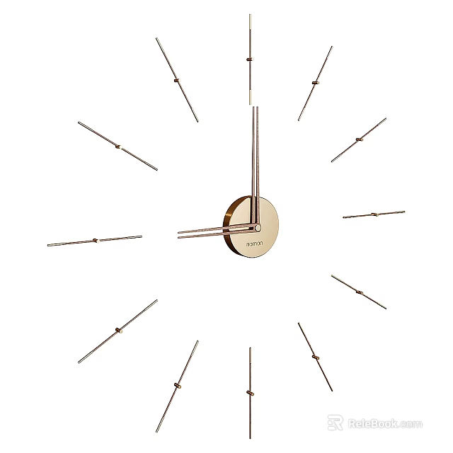 Minimalist Golden Wall Clock With Slender Hands And Linear Hour Markers 3d model 