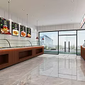 Bright Buffet Restaurant Interior With Glass Display Cases Menu Screens Marble Floors And Large Windows