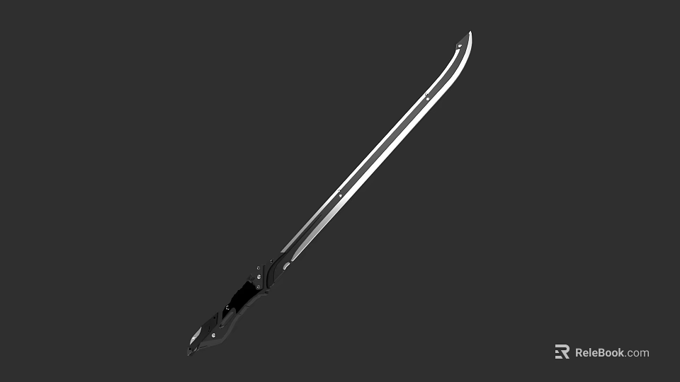 Modern Tactical Weapon Sword With Silver Sharp Blade And Black Handle 3d model 