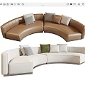Curved Brown and Beige Sectional Sofa with Multi seat Design and Accent Pillows