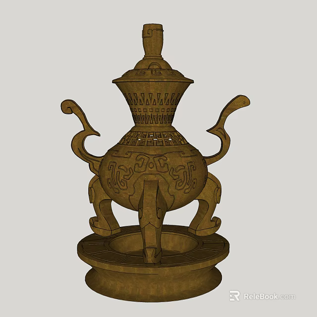 Traditional Wooden Ornament Set With Intricate Carved Patterns And Three Legged Base 3d model 