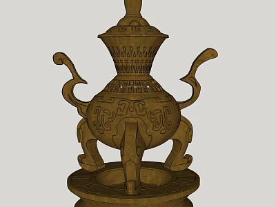 Traditional Wooden Ornament Set With Intricate Carved Patterns And Three Legged Base 3d model