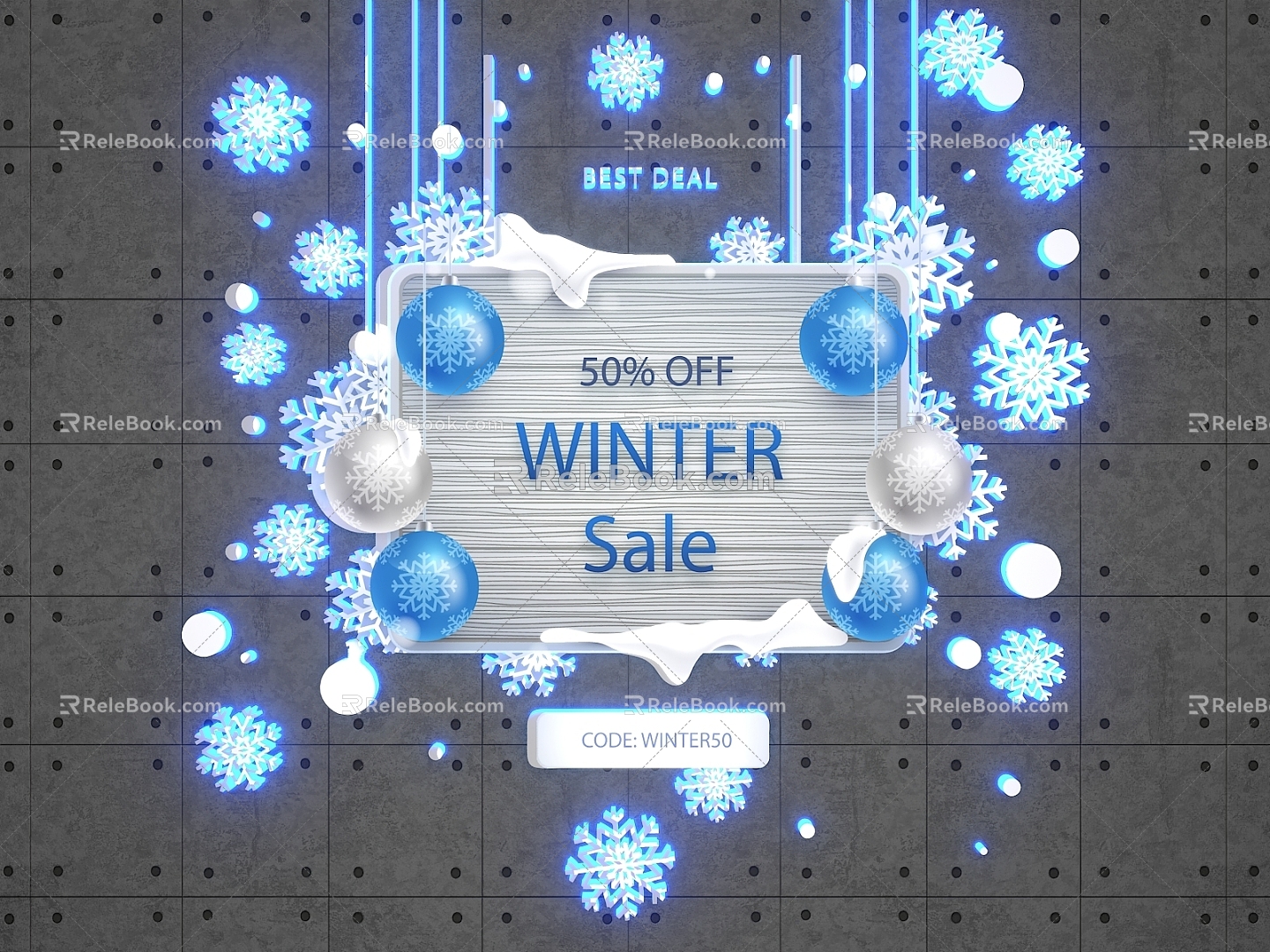 Christmas Ice and Snow Festival Theme Word Wall Decoration Lighting Beauty Chen 3d model