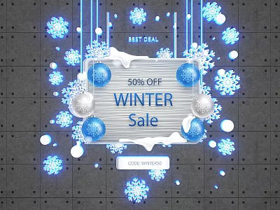 Best Deal Winter Sale With 50 Percent Off And Snowflakes Decorative Balls 3d model