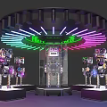 Futuristic Tech Exhibition With Circular Neon Light Structure And Robot Displays 3d model