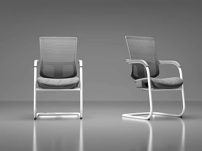 Two Modern Office Chairs With Mesh Back Armrests And Metal Frame Design 3d model