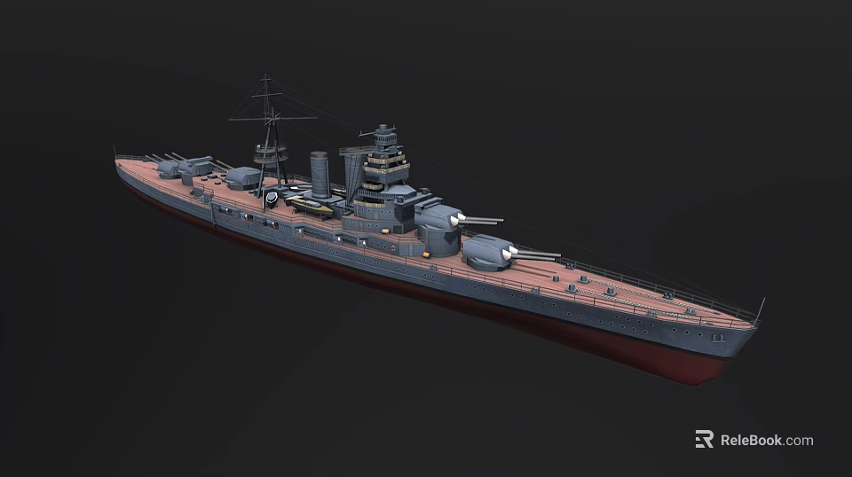Battleship Warship Model Featuring Main Guns Turrets And Deck Structure 3d model 