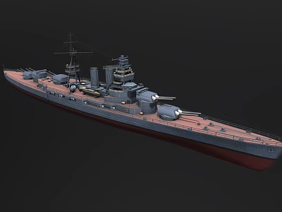 Battleship Warship Model Featuring Main Guns Turrets And Deck Structure 3d model