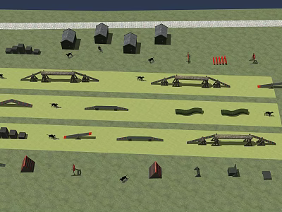 Military Training Scene With Tents Bridges Soldiers And Military Gear 3d model
