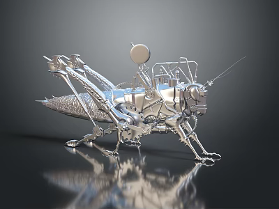 Smart Machine Locust Shaped Metallic Mechanical Design With Antenna And Sensors 3d model