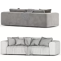 Comfortable Gray Two Seater Sofa With Multiple Pillows And Draped Throw Blanket 3d model