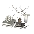 Modern Minimalist Decorative Ornament Set With Marble Piece Twigs Vase Books Notebook And Pen