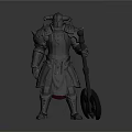 Game Movie Character Armored Warrior With Horned Helmet And Large Battle Weapon