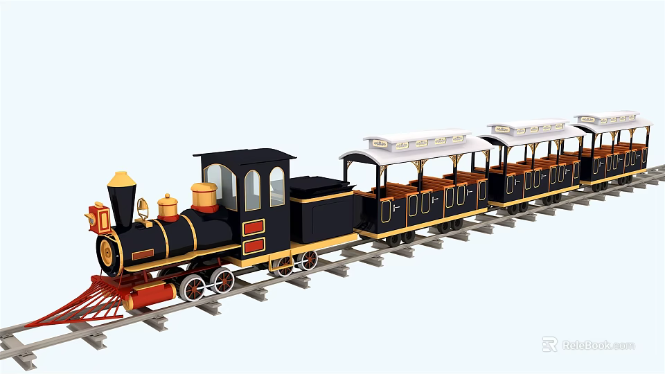 Vintage Style Amusement Park Train Rides With Carriages On Track For Kids 3d model 