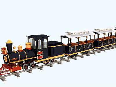 Vintage Style Amusement Park Train Rides With Carriages On Track For Kids 3d model