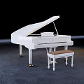 Elegant White Steinway & Sons Grand Piano With Upholstered Stool Musical Instrument