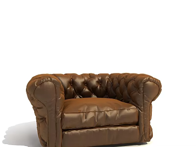 Brown Leather Single Sofa With Tufted Design And Wide Armrests Classic Style 3d model