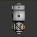 Teal Striped Mechanical Device With Silver Central Part And Yellow Components On Reflective Surface