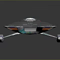 Detailed Futuristic Spaceship Model With Blue Red Accents And Separate Hull Design