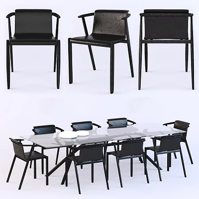 Contemporary Dining Table Set with Glass Top and Black Chairs for Dining Room 3d model