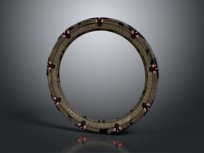 Industrial Circular Scenic Component With Metal Frame And Red Lighting Accents 3d model