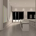 Modern Showroom Interior With Display Counter Tables Chairs And Circular Wall Lighting